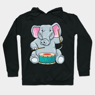 Funny elephant is playing the drum Hoodie